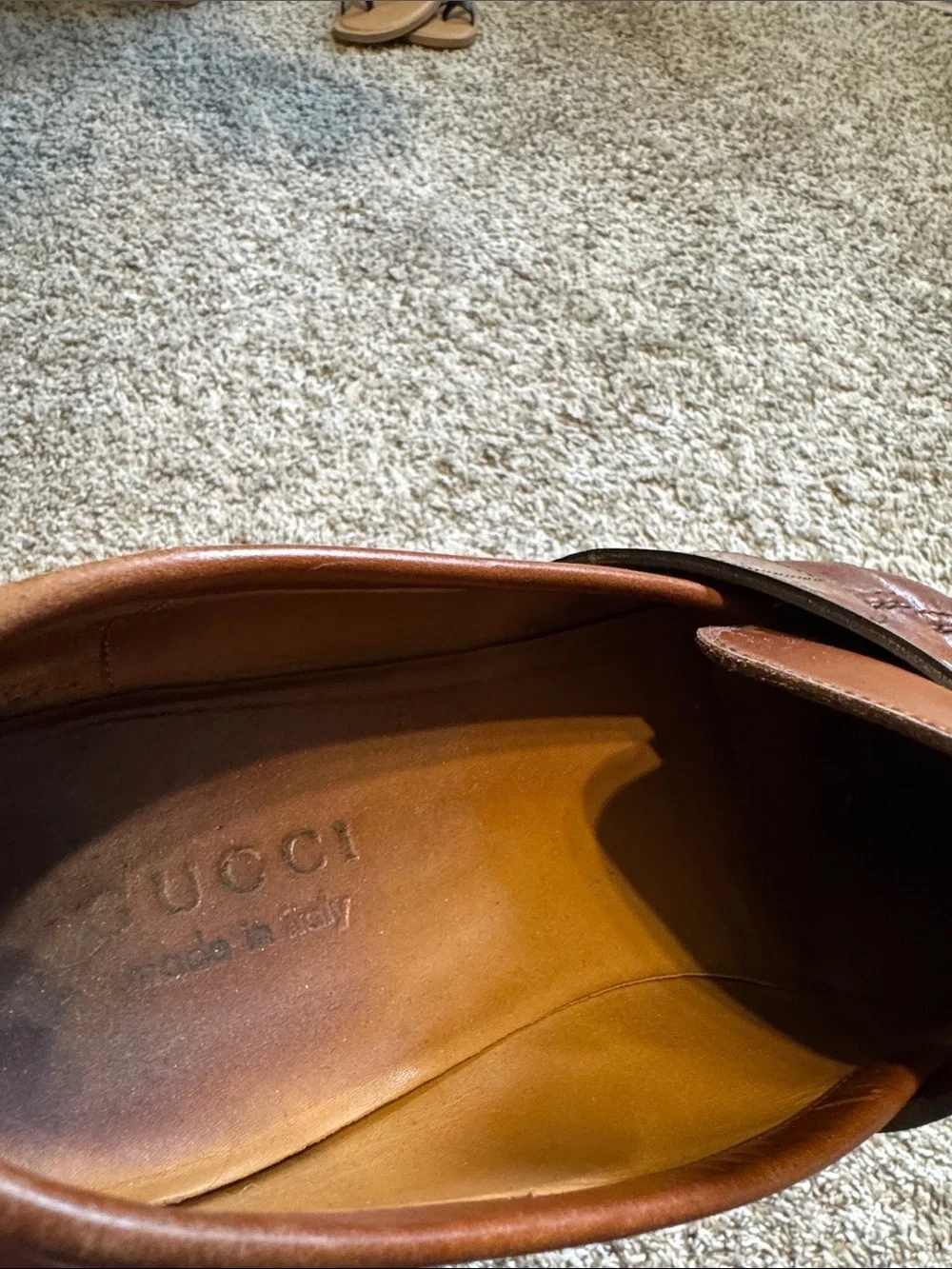 Gucci Brown Leather Logo Strap Men's Loafers